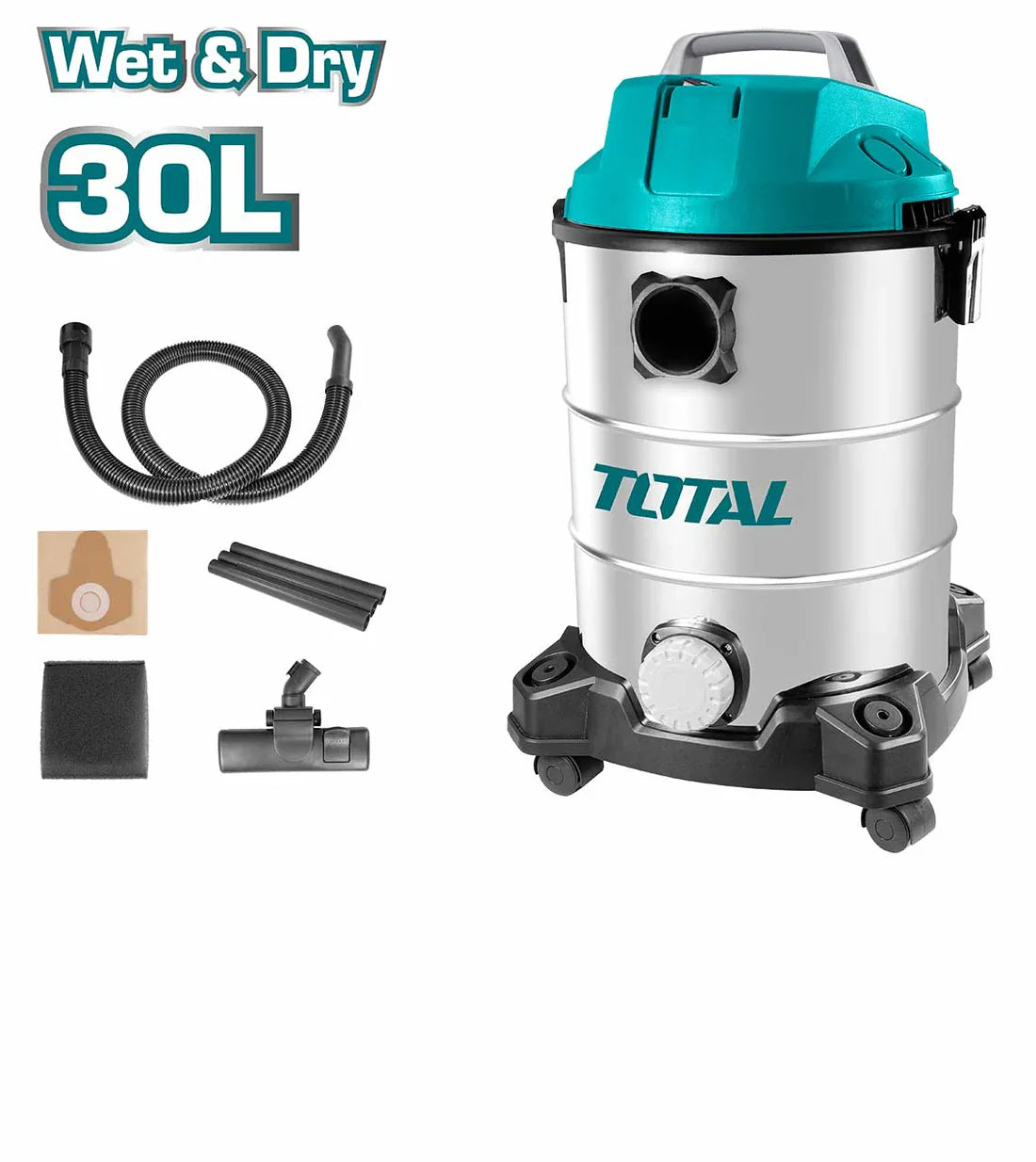 TOTAL TVC13301 1300W Wet & Dry Vacuum Cleaner - 30L Tank Total